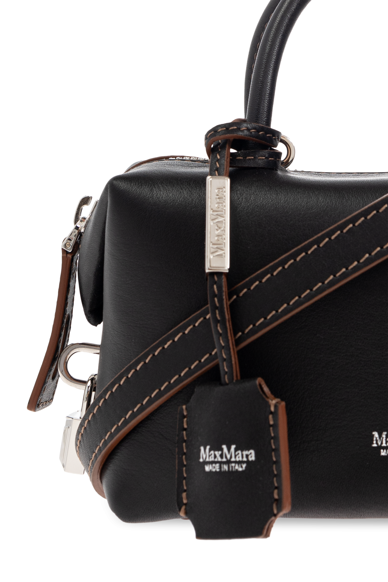 Max Mara◆HOLDALLS◆カーフレザー ハンドバッグ Small Small natural leather bowler bag, black | 